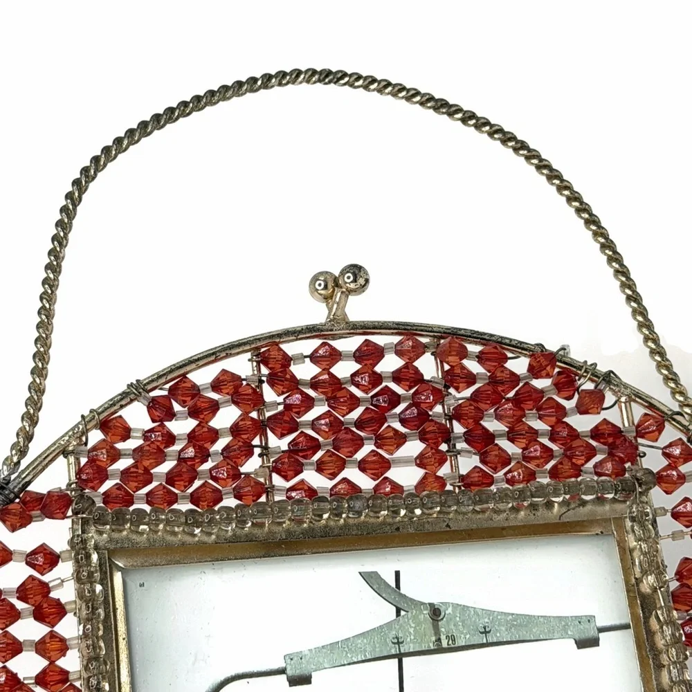 Vintage Purse Red Beaded Gold Tone Metal Picture Frame